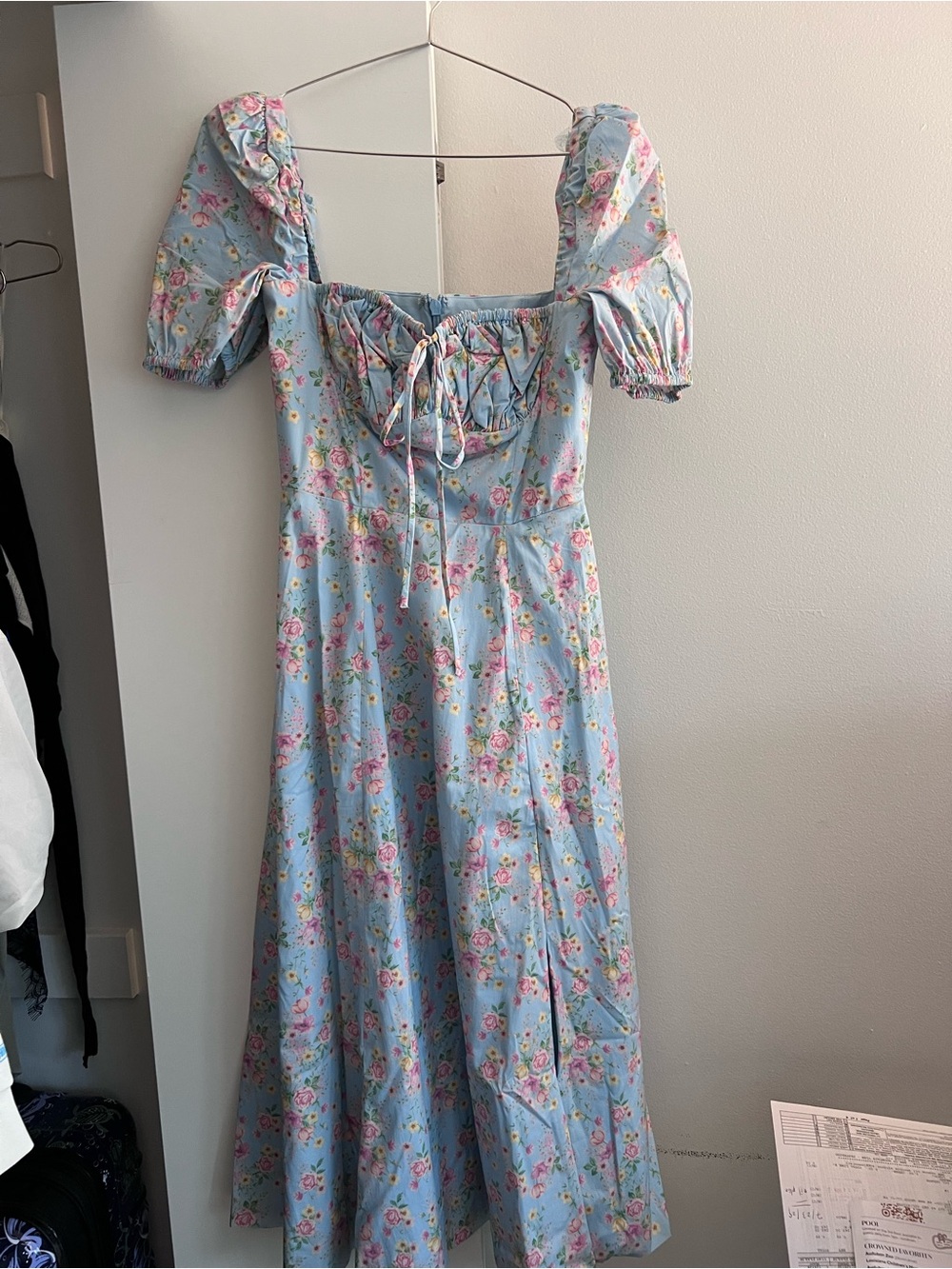 House of CB Light Blue Floral Lace-Up Maxi Dress